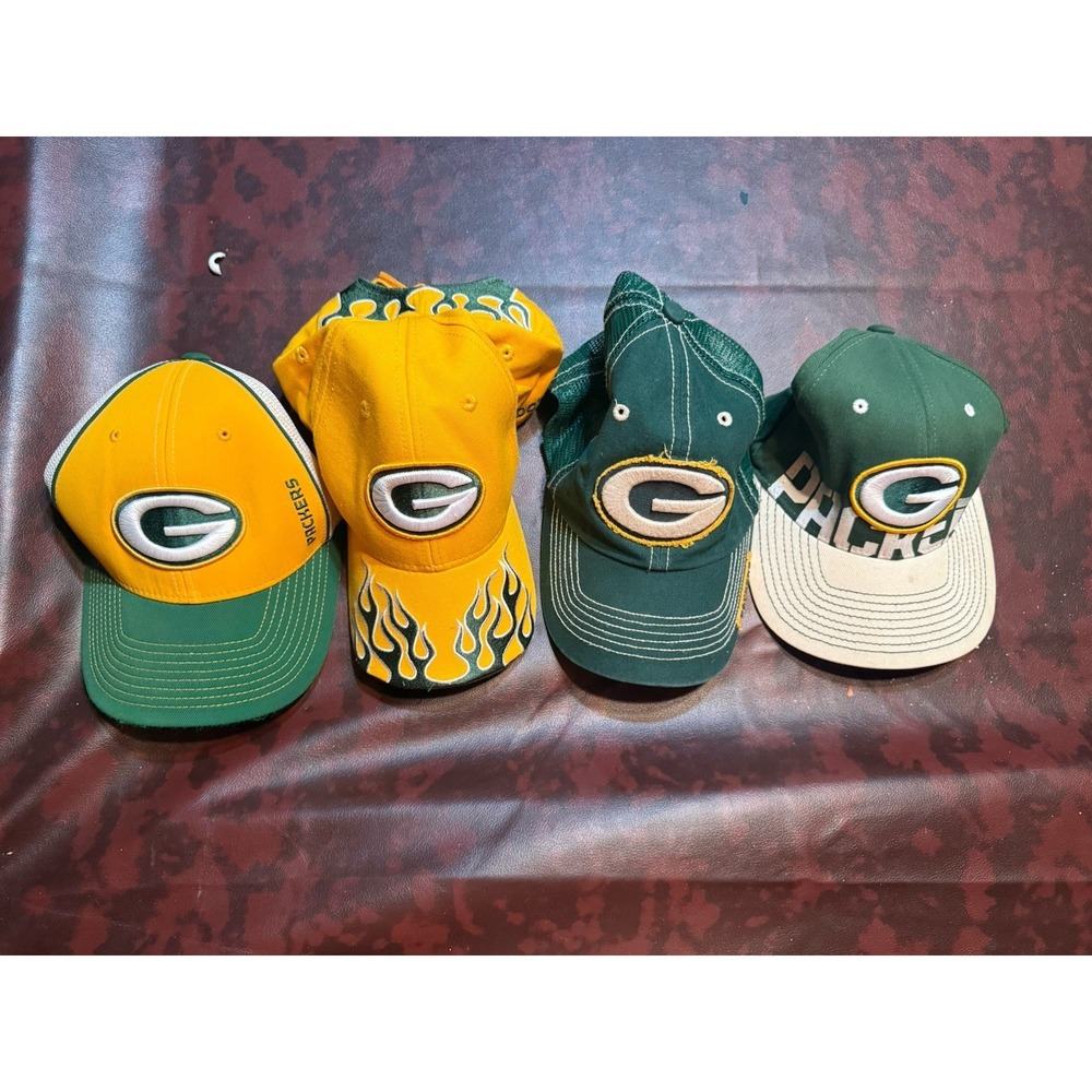 Lot of 4 Green Bay Packers Hats – Used – As Is